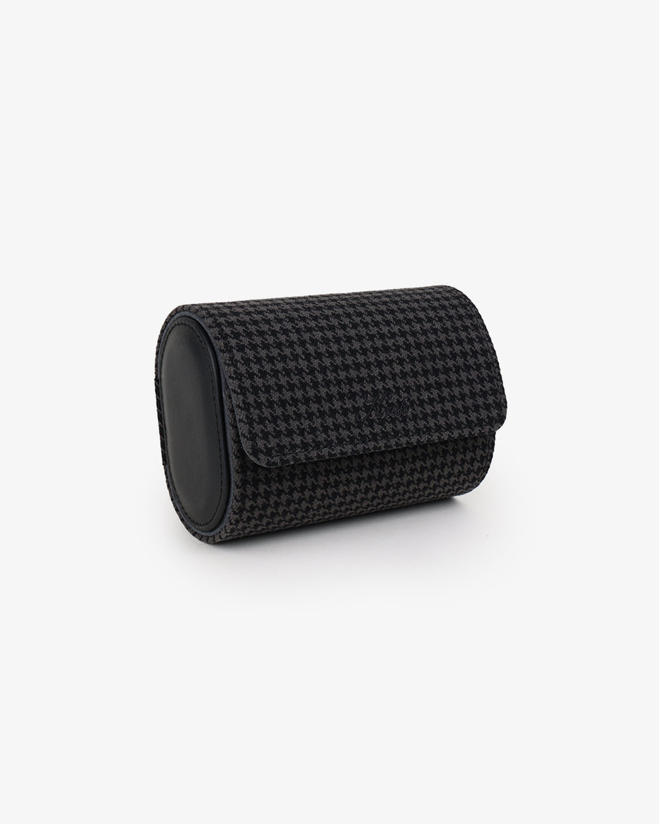 KRUK Jet Black Pepita Houndstooth 2-Watch Travel & Storage Case